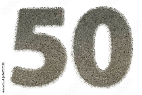The shape of the number 50 is made of sand isolated on transparent background. Suitable for birthday, anniversary and Memorial Day templates