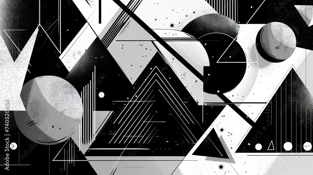 Fototapeta premium Geometric art, abstract artistic decorative banner with geometric shapes in black and white