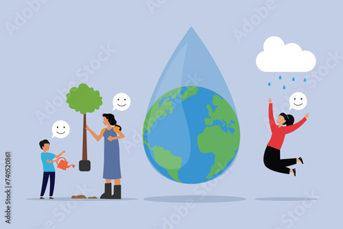 Planting Trees into Soil in Garden, Save World, Earth Day ector illustration
