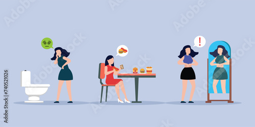 Female teenagers eating disorders vector illustration