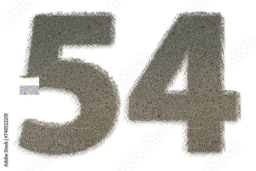 The shape of the number 54 is made of sand isolated on transparent background. Suitable for birthday, anniversary and Memorial Day templates