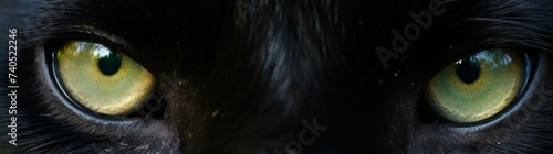 A close-up view of a panther's 2 green eyes