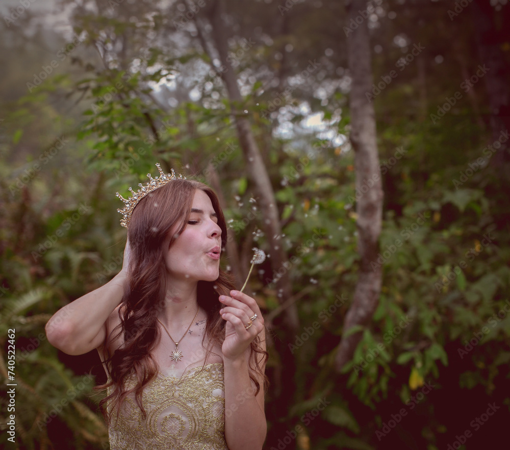 Princess in Crown Blowing Dandilions Princess in Crown Blowing Dandilions
