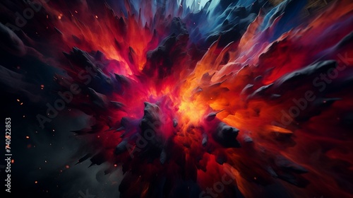 Dynamic explosions of color bursting forth from the darkness, filling the void with vibrant energy