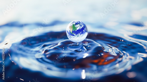水面に浮かぶ地球　環境イメージ