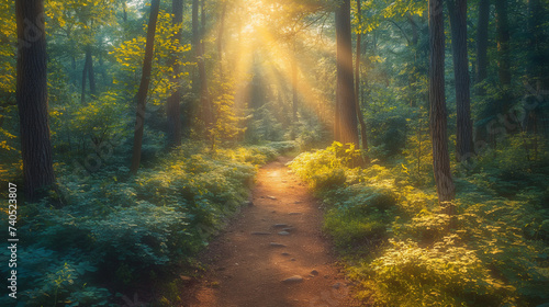 Path in the summer broadleaf forest photo