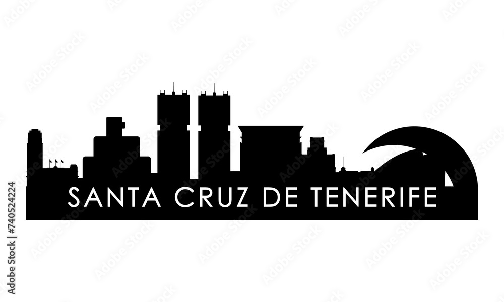 Santa Cruz de Tenerife skyline silhouette. Black Santa Cruz de Tenerife city design isolated on white background.