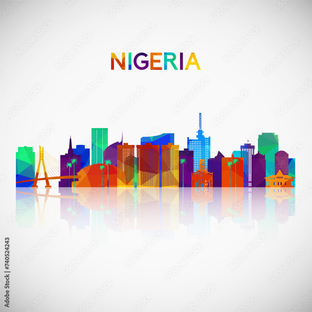 Nigeria skyline silhouette in colorful geometric style. Symbol for your design. Vector illustration.