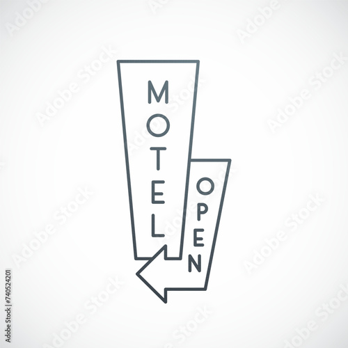 Motel signboard in line style. Motel Open simple icon.