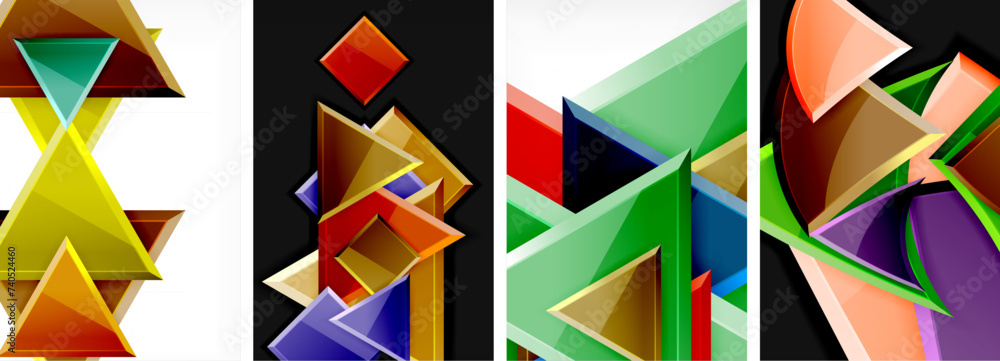 Glossy triangles geometric poster set for wallpaper, business card, cover, poster, banner, brochure, header, website Glossy triangles geometric poster set for wallpaper, business card, cover, poster, banner, brochure, header, website