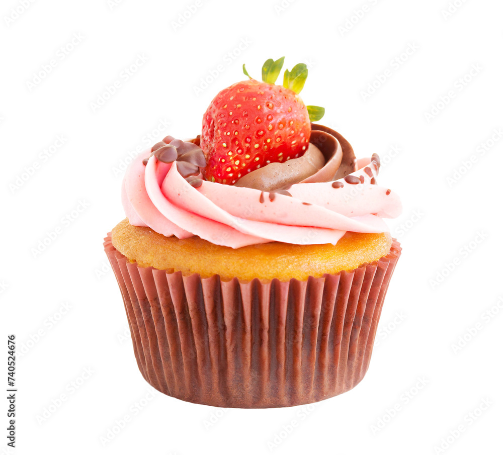 Delectable Cupcake with Fresh Strawberry and Chocolate Frosting on Transparent Background, PNG File Delectable Cupcake with Fresh Strawberry and Chocolate Frosting on Transparent Background, PNG File