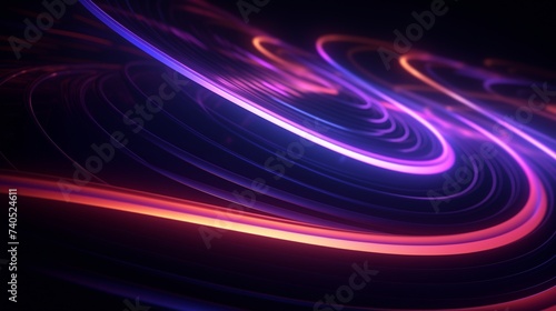 Neon arcs intersecting to form intricate patterns of light against a dark expanse
