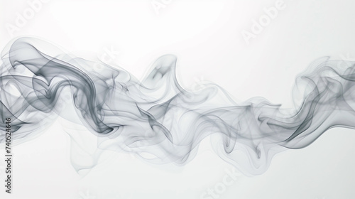 Delicate smoke wisps elegantly dancing across a pristine white background, creating a serene and ethereal atmosphere.