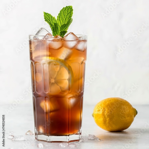 iced tea with lemon isolated on a white background