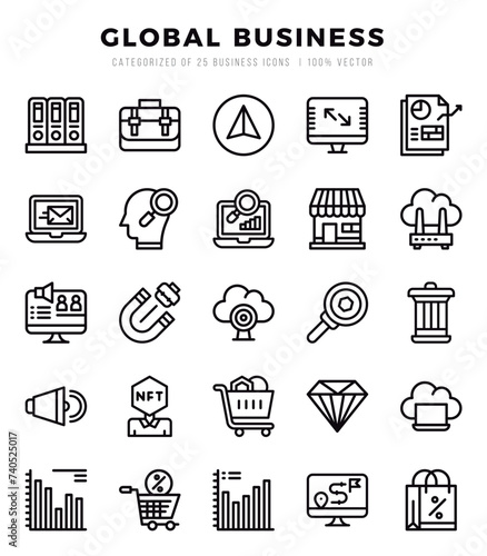 Global Business icons set. Vector illustration.