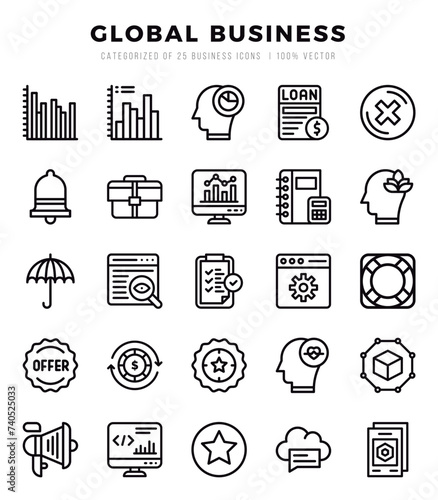Global Business icons Pack. Lineal icons set. Global Business collection set.