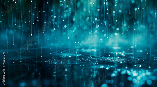 Digital rain cascading down in a torrent of high-definition pixels