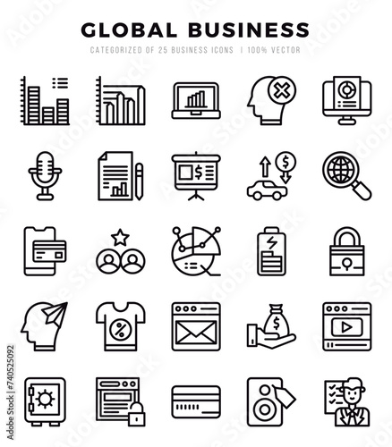 Global Business icons set for website and mobile site and apps.