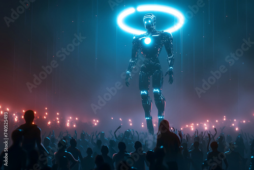 Cyber god in front of their adepts for artificial super intelligence encounter photo