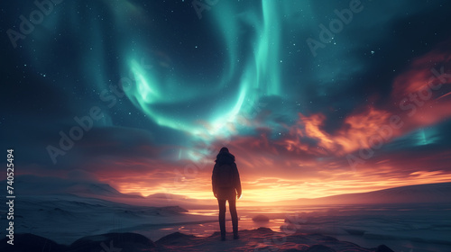  Person standing under the northern lights