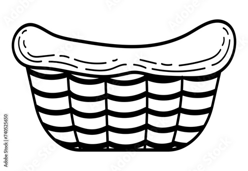 Wicker basket bowl sketch. Kitchenware. Hand drawn vector illustration.