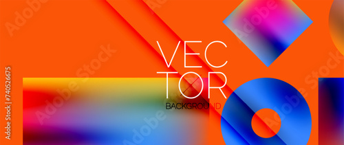 Squares and circles design. Fluid color gradients with metallic effects. Serene synergy of shapes, merging squares and circles into harmonious, captivating design