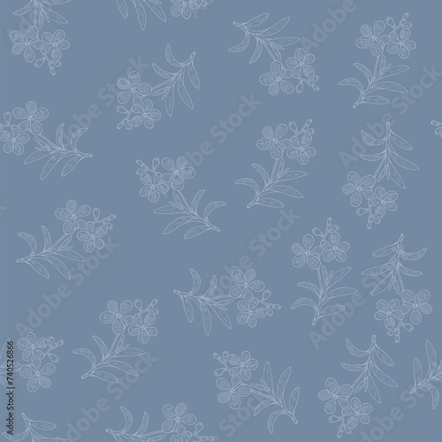 Seamless vector pattern with hand drawn blue vanda orchid, medicinal and ornamental plant