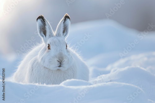 Arctic hare Lepus arcticus camouflaged in the snow
