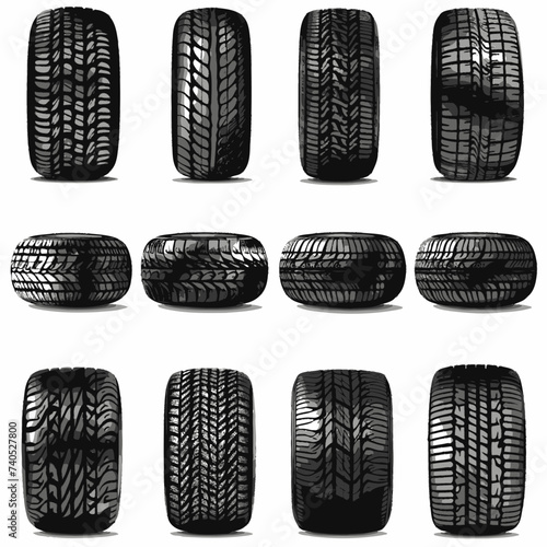 Vector tire marks texture with grunge effect, splashes. Black monochrome tread prints Generative Ai © LayerAce.com