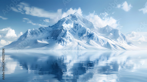 Snow Covered Mountain Reflecting in a Serene Lake © Akash Tholiya
