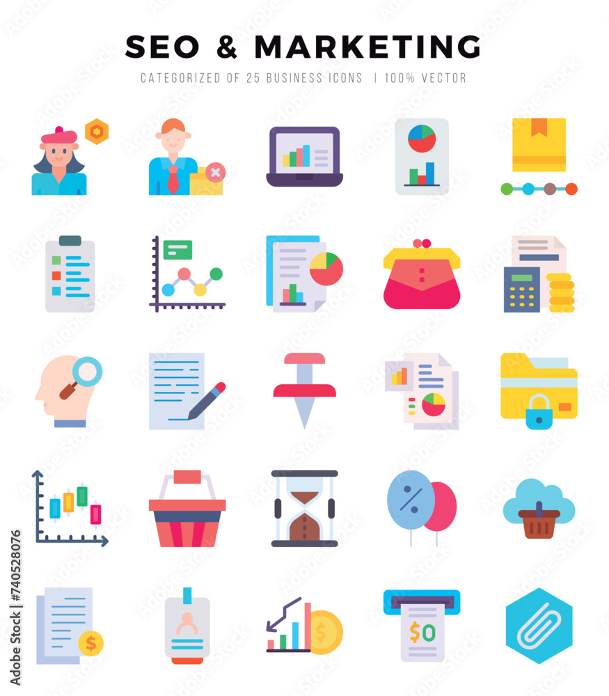 Set of 25 SEO & MARKETING Flat Icons Pack.