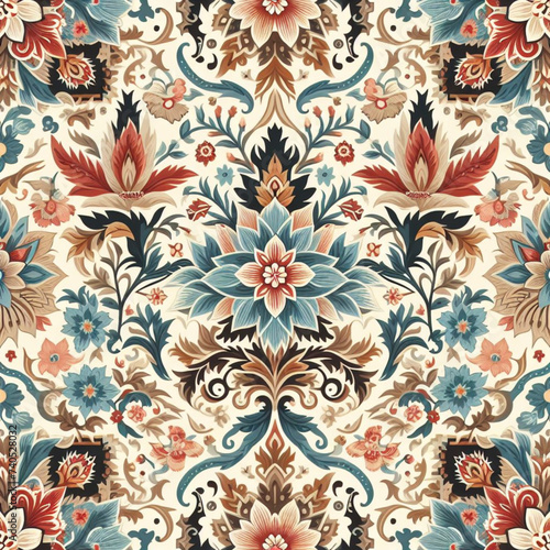 Blossoms and geometry intertwine  celebrating tradition .Ideal for textiles  walls  or fashion