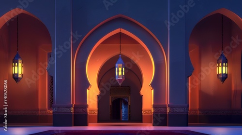Abstract Islamic interior lantern gate arches