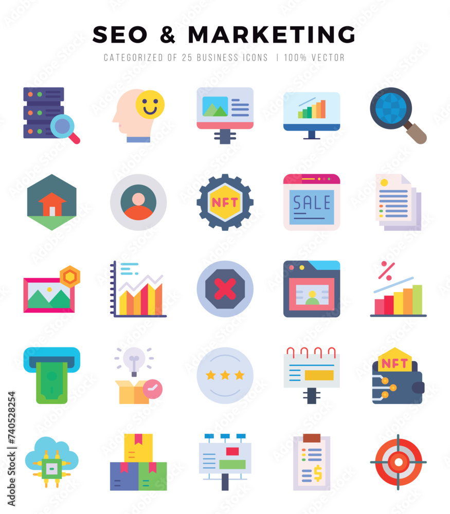 Set of SEO & MARKETING Icons Flat icons collection.