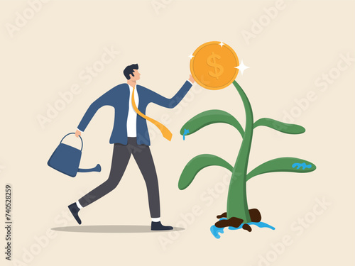 businessman planting trees that bear money, investment illustration