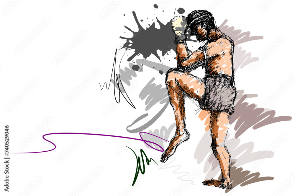 Muay Thai kick boxing sketch brush style sport art Muay Thai kick boxing sketch brush style sport art