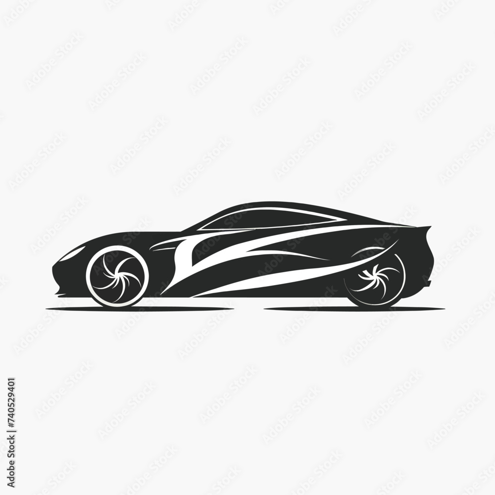 Fototapeta premium Vector black simple abstract car logo element on white background Generative Ai