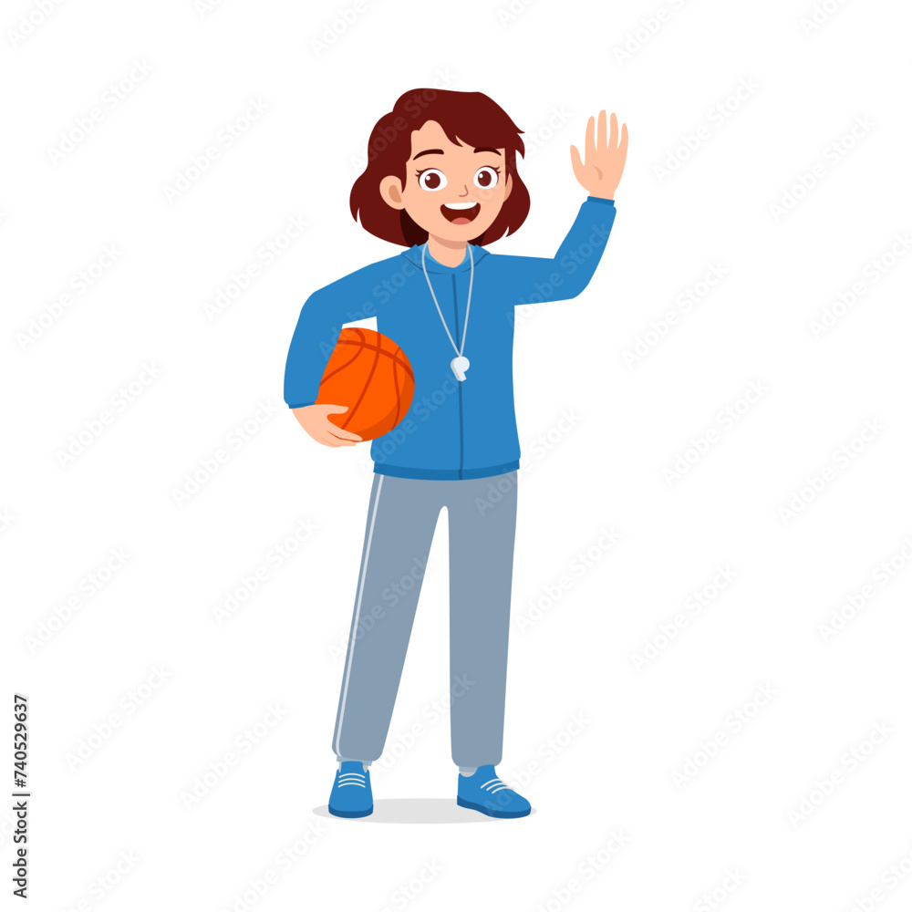 happy young physical education teacher holding ball happy young physical education teacher holding ball