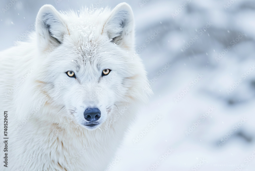 Fototapeta premium Arctic Wolf Canis lupus arctos in the snow, World Wildlife Day, March