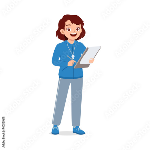 happy young physical education teacher holding note