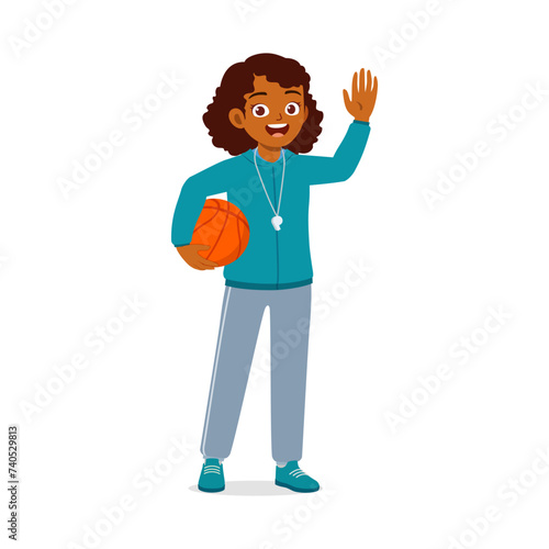 happy young physical education teacher holding ball