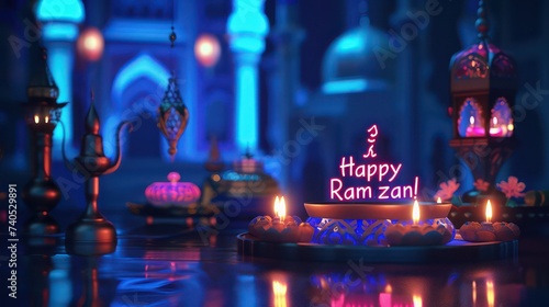 neon sign Happy Ramzan background
