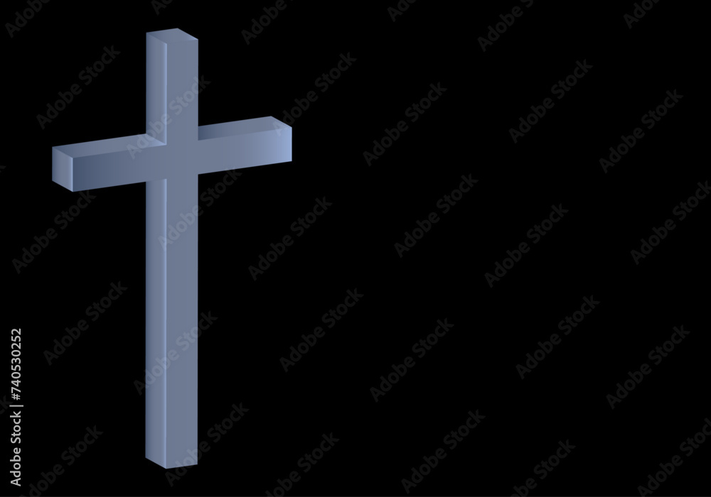 Cruz latina azul en 3D sobre fondo negro