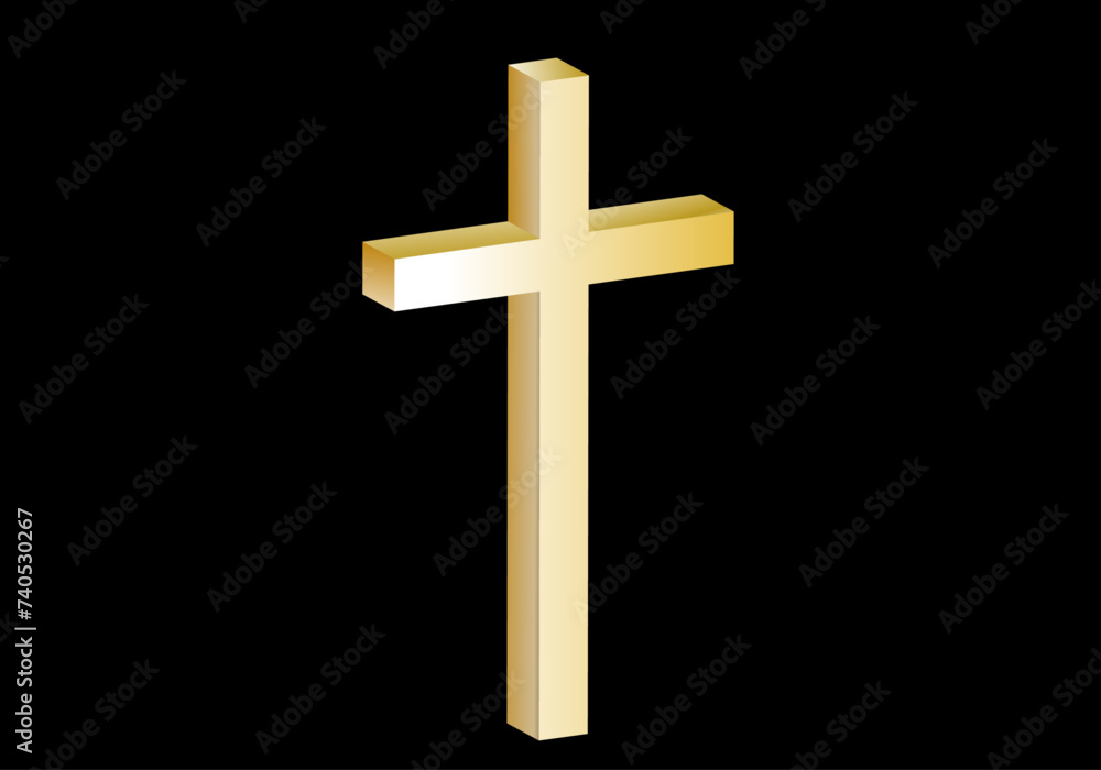 Cruz latina  dorada en 3D sobre fondo negro
