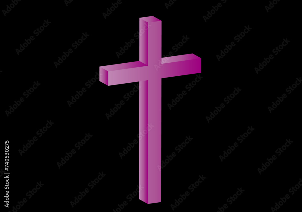 Cruz latina fucsia en 3D sobre fondo negro Cruz latina fucsia en 3D sobre fondo negro
