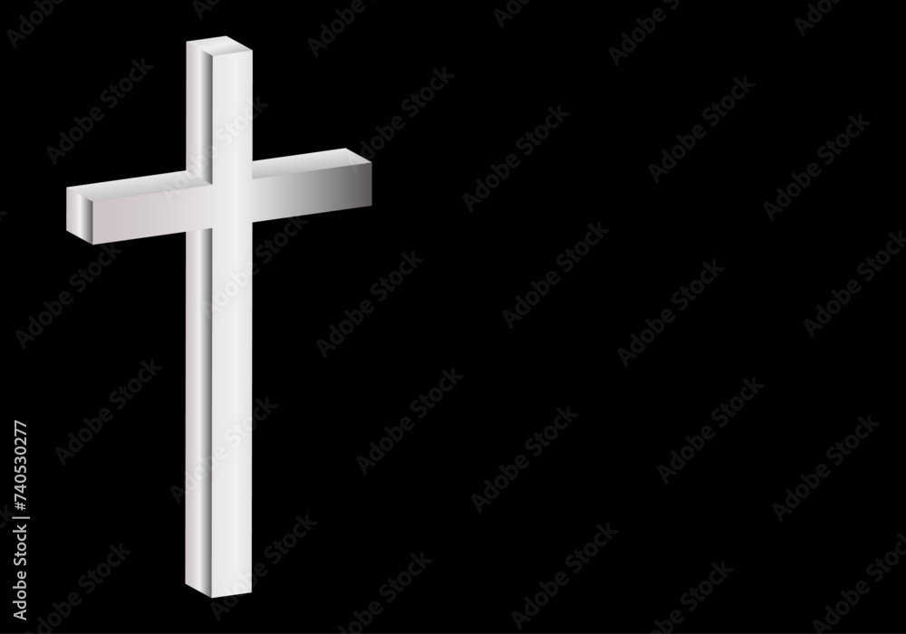 Cruz latina  gris metálicoen 3D sobre fondo negro
