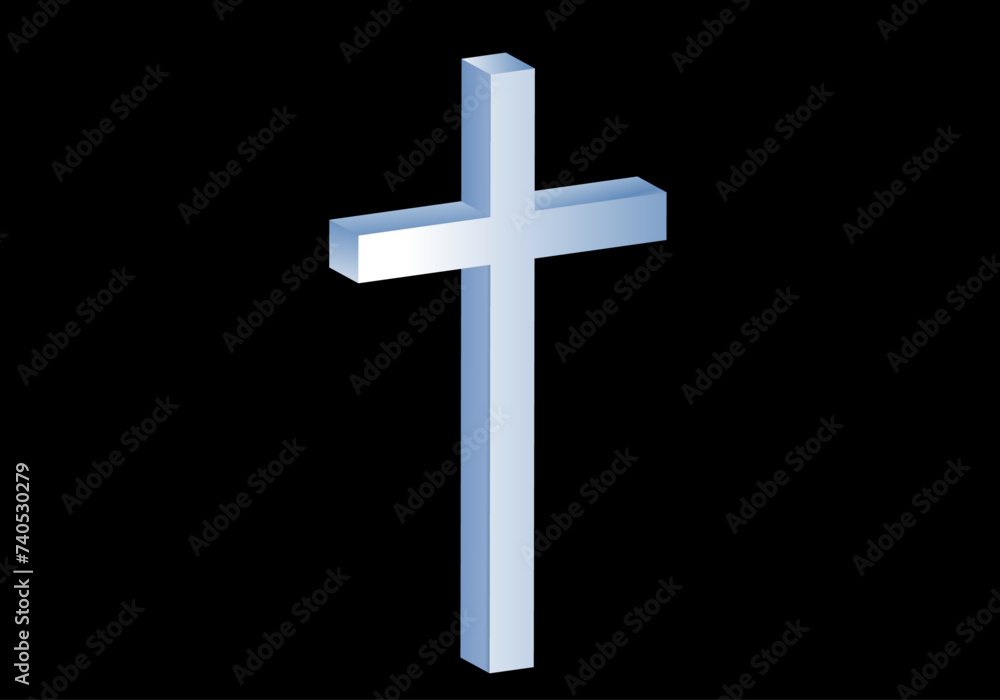 Cruz latina  azul en 3D sobre fondo negro