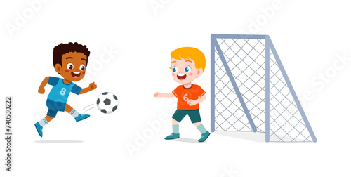 kid play football with friend together