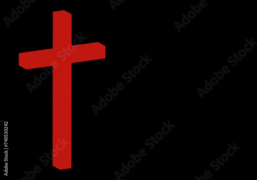 Cruz latina roja en 3D sobre fondo negro