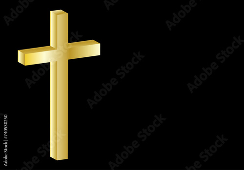 Cruz latina  dorada en 3D sobre fondo negro